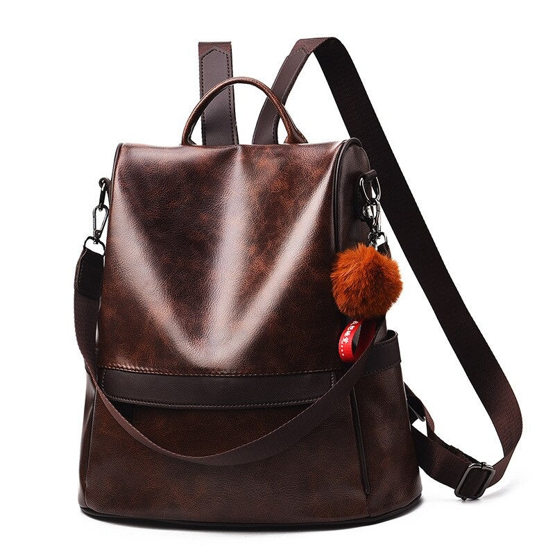 Large Capacity PU Leather Retro Backpack For Women