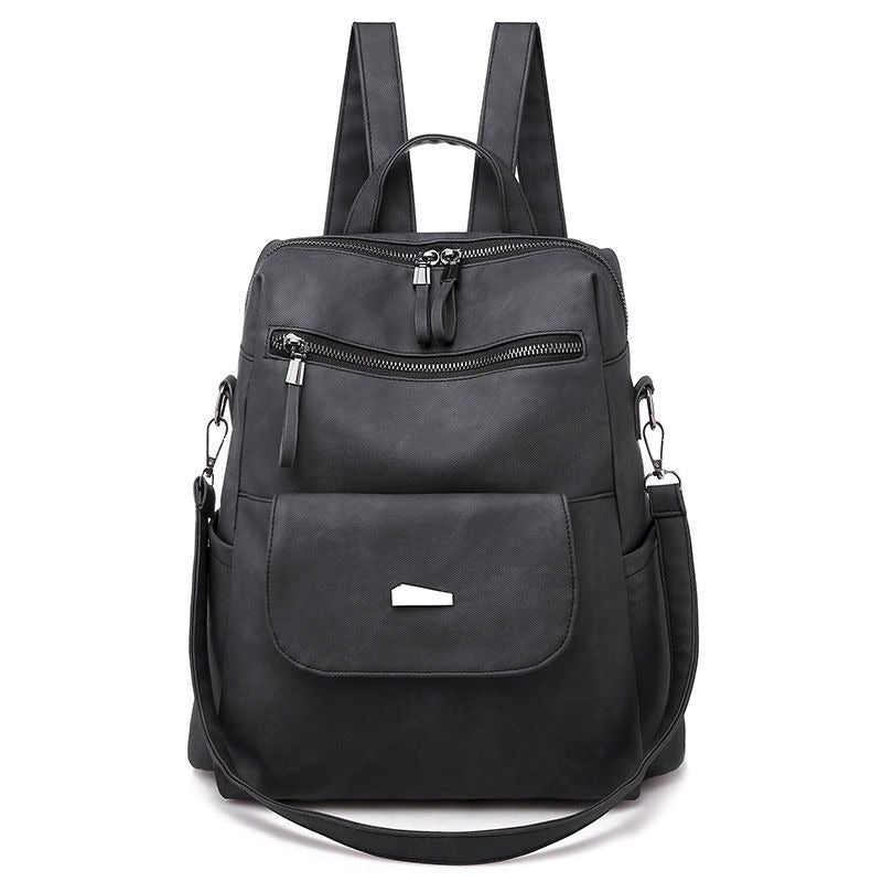 Leather Solid Color Backpacks For Women