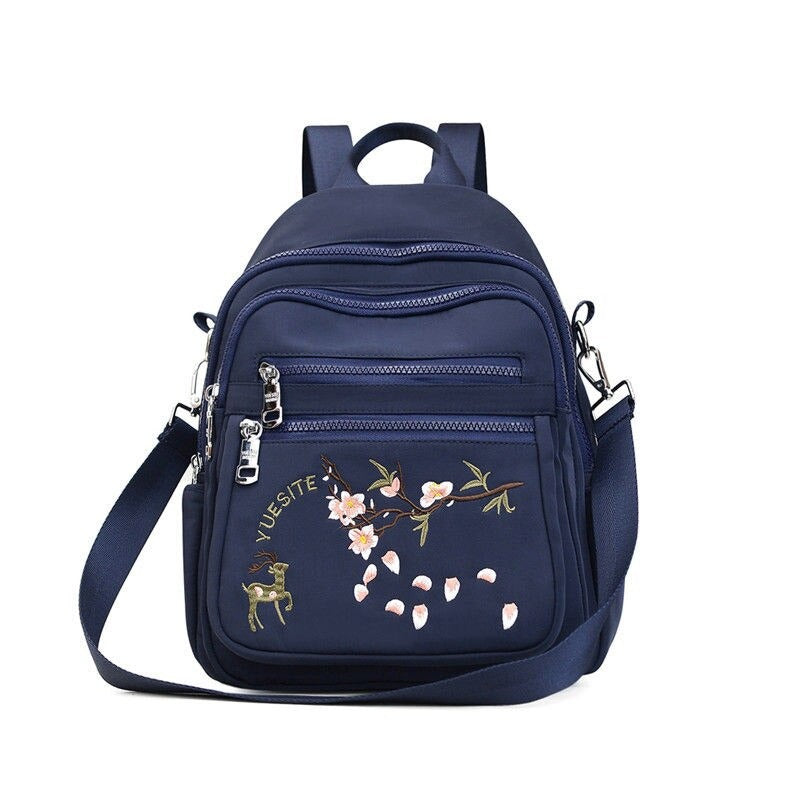 Embroidered Nylon Backpack For Women