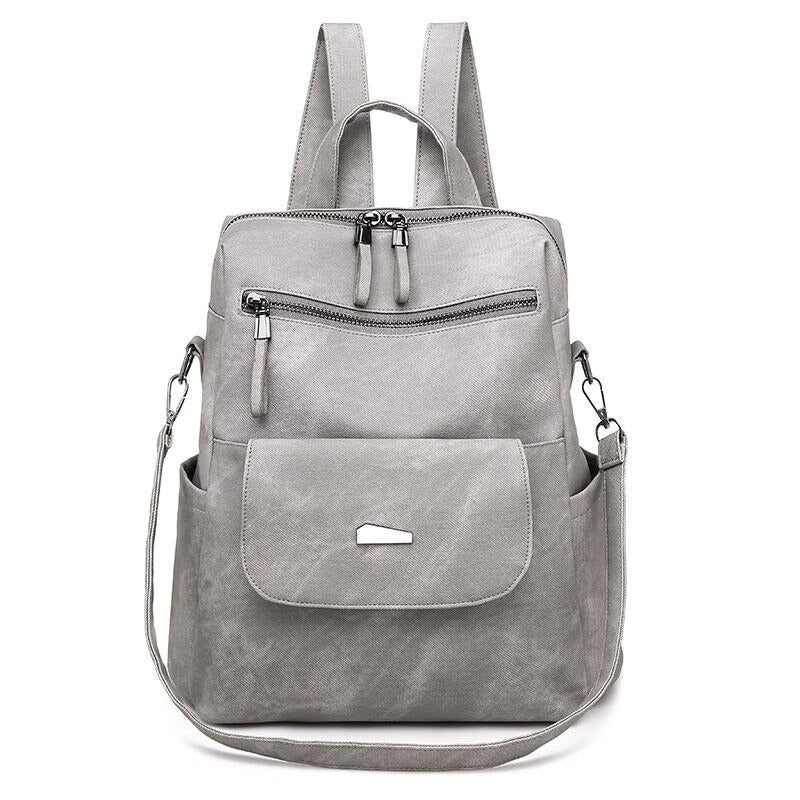 Leather Solid Color Backpacks For Women