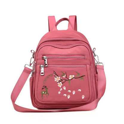 Embroidered Nylon Backpack For Women