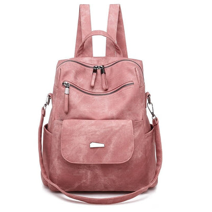 Leather Solid Color Backpacks For Women