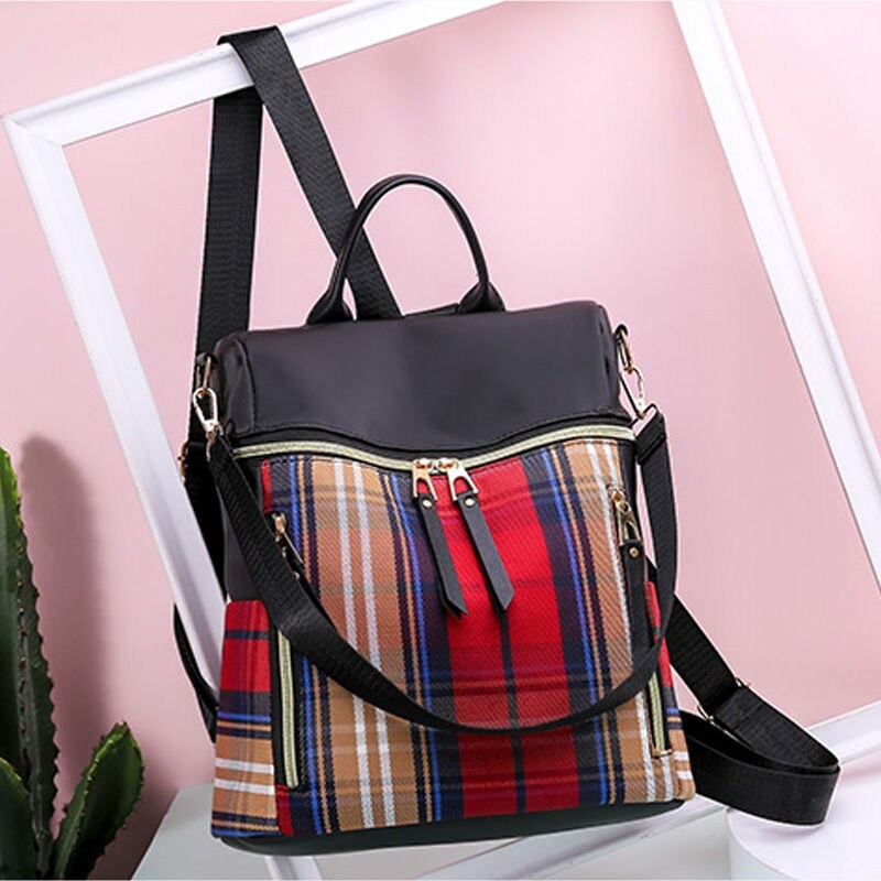 Nylon Plaid Women's Backpacks