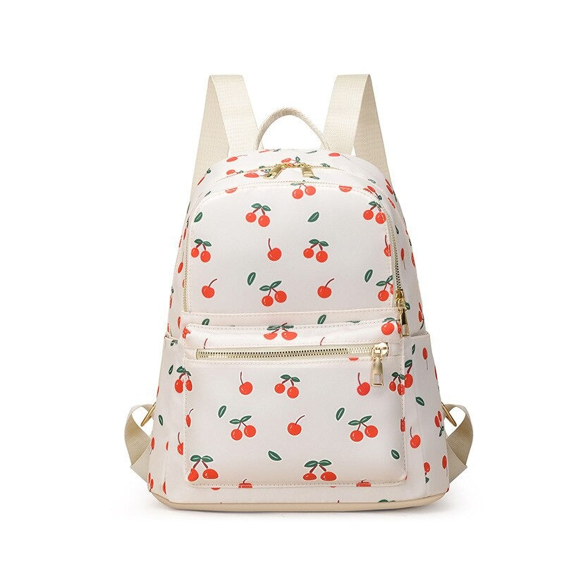 Nylon Cherry Print Outdoor Backpack