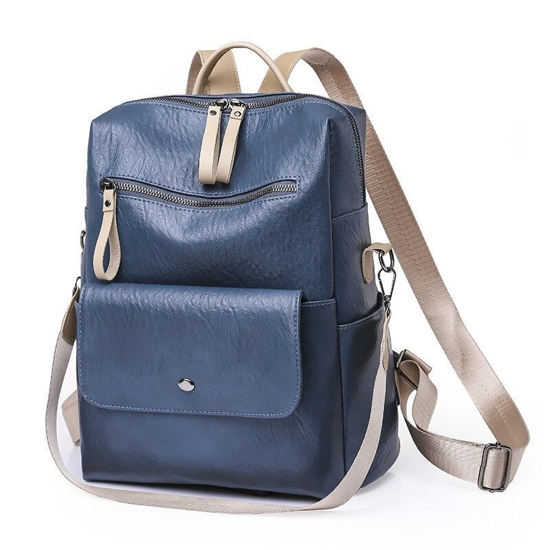 Solid PU Leather Teenage Girls School Bags