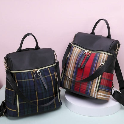 Nylon Plaid Waterproof Women's Backpacks