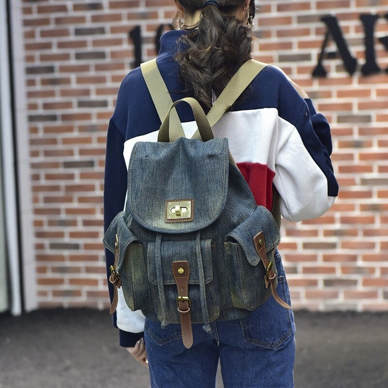 Denim Women Retro Teenage Laptop Backpack