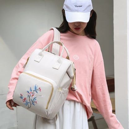 Flower Embroidery Women Baby Nappy Bags