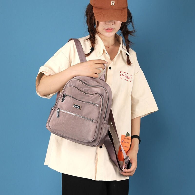 Solid Color Nylon Casual Backpack For Women