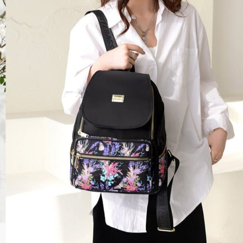 Nylon Floral Print Backpack For Girls