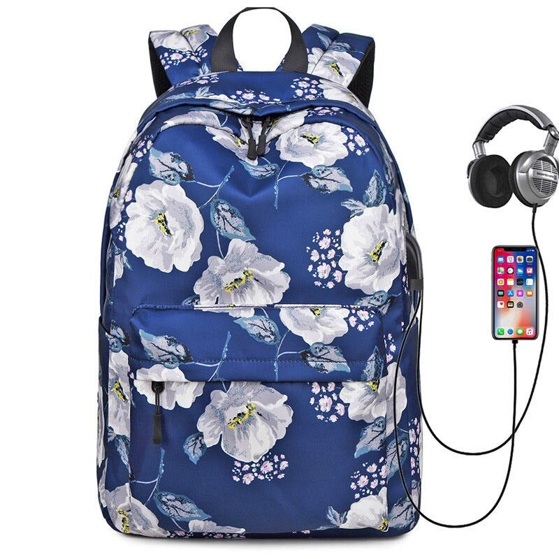 Nylon Floral Print Shoulder School Backpacks