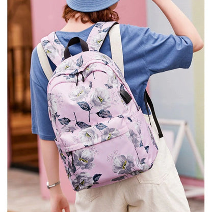 Nylon Floral Print Shoulder School Backpacks