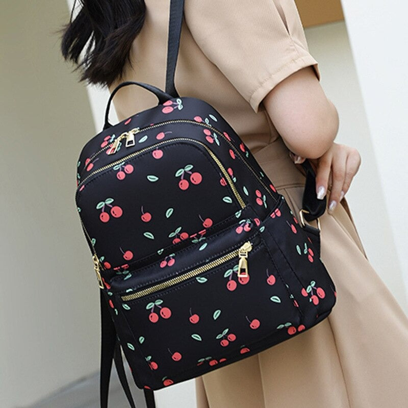 Nylon Cherry Print Outdoor Backpack