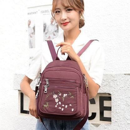 Embroidered Nylon Backpack For Women