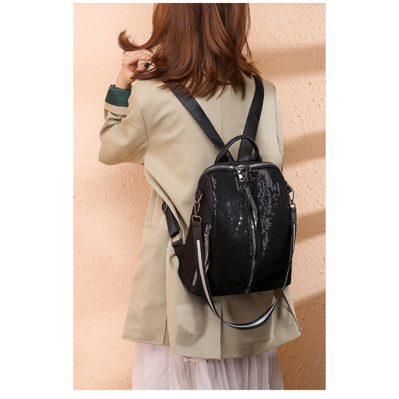 Women's Black Sequins Backpack