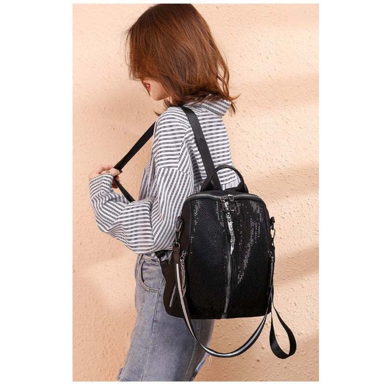 Women's Black Sequins Backpack