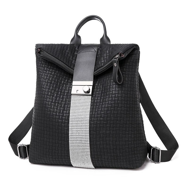 Retro Black Leather Backpack for Women