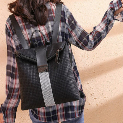 Retro Black Leather Backpack for Women