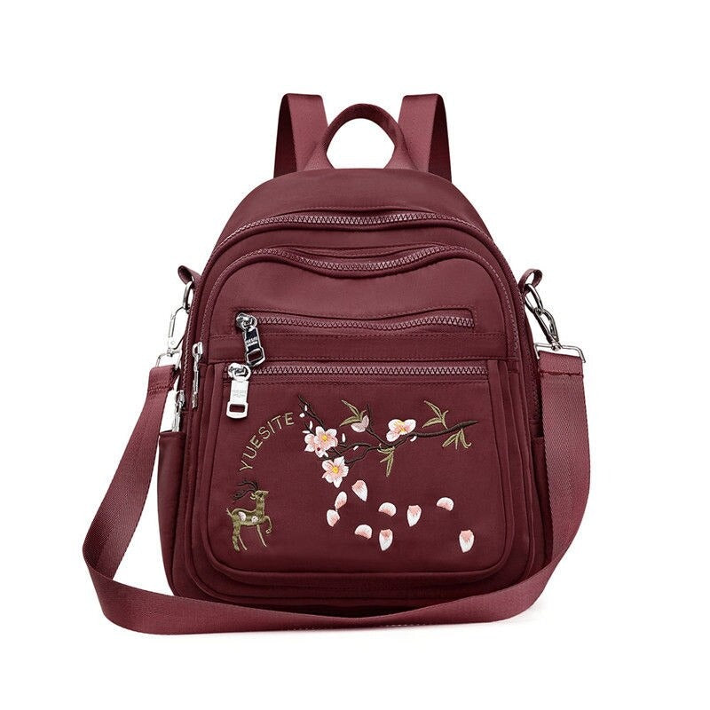 Embroidered Nylon Backpack For Women