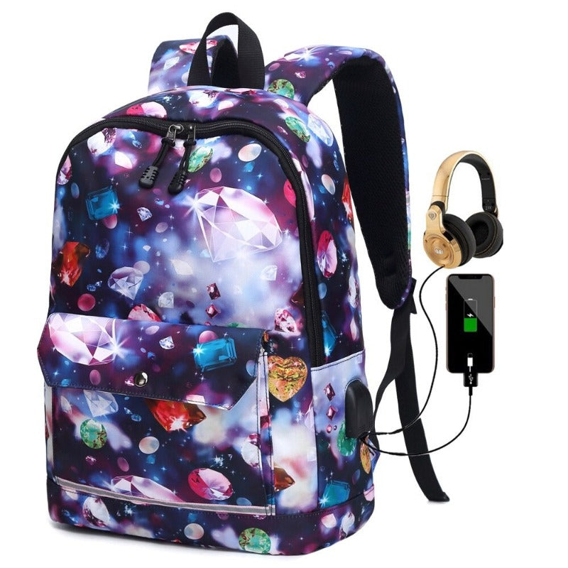 USB Charging Multi Pocket School Backpacks For Girls